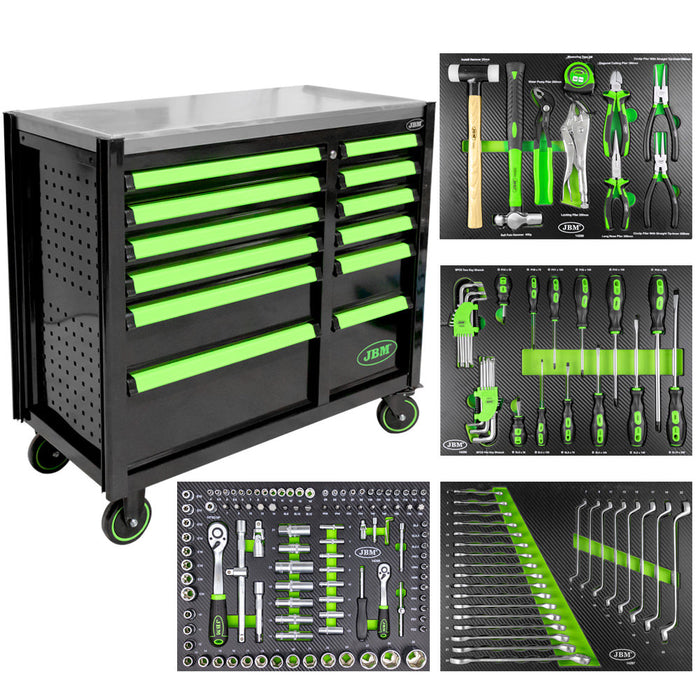 CARRO DE HERRAMIENTAS CON 12 CAJONES - VERDE -