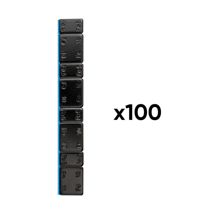CAJA DE 100 CONTRAPESAS NEGRO ADHESIVAS DE HIERRO - 60GR. (4X10G + 4X5G) -