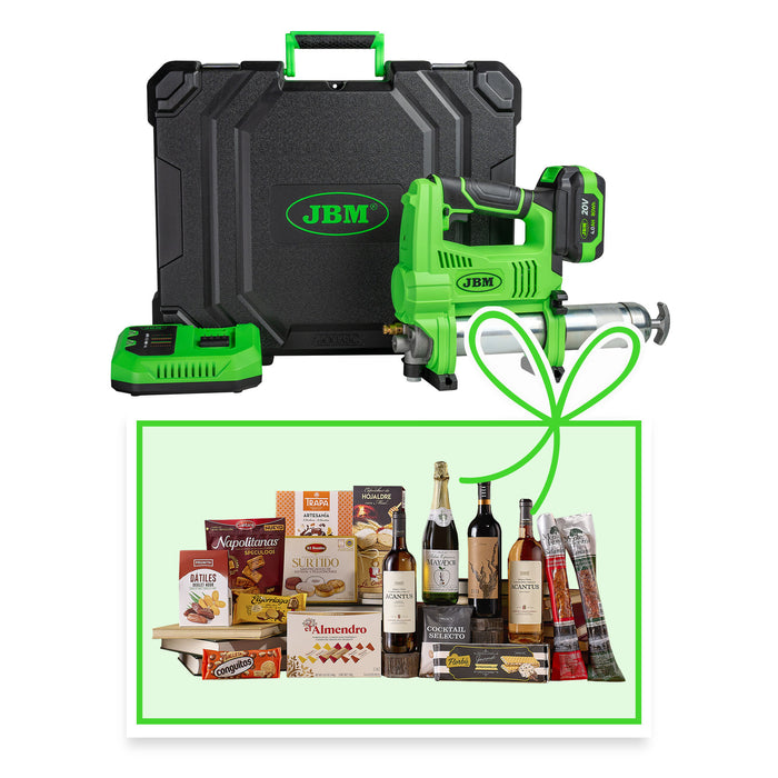 PISTOLA ENGRASADORA A BATERÍA CON MALETÍN + CESTA REGALO