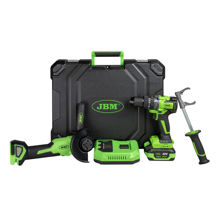 KIT DE AMOLADORA ÁNGULAR Y TALADRO PERCUTOR A BATERÍA CON MALETÍN