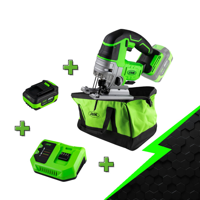 PROMO ELÉCTRICA CON SIERRA + BATERÍA 4.0AH + CARGADOR 20V + BOLSA DE HERRAMIENTAS