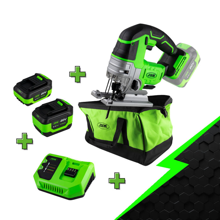 PROMO ELÉCTRICA CON SIERRA + BATERÍA 4.0AH + BATERÍA 6.0AH + CARGADOR 20V + MOCHILA