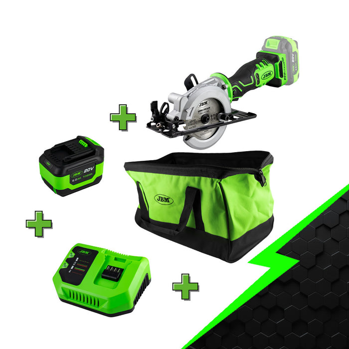 PROMO ELÉCTRICA CON MINI SIERRA + BATERIA 6AH + CARGADOR 20V + BOLSA DE HERRAMIENTAS
