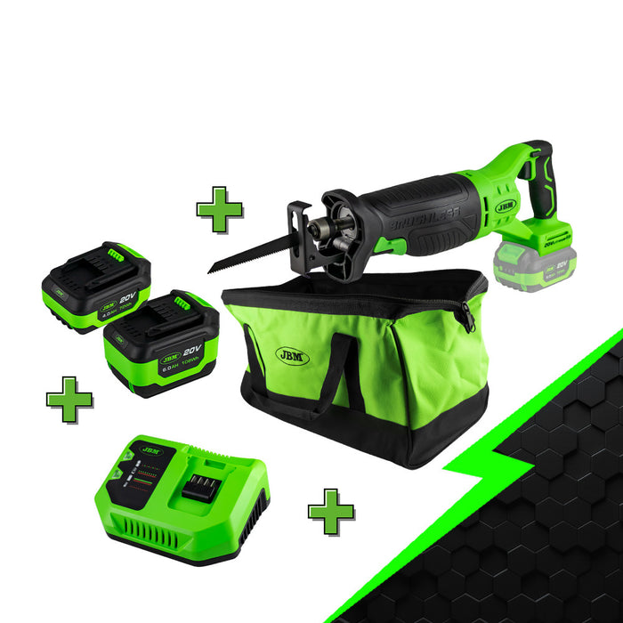 PROMO ELÉCTRICA CON SIERRA DE SABLE + BATERÍA 4.0AH + BATERÍA 6.0AH + CARGADOR 20V + MOCHILA