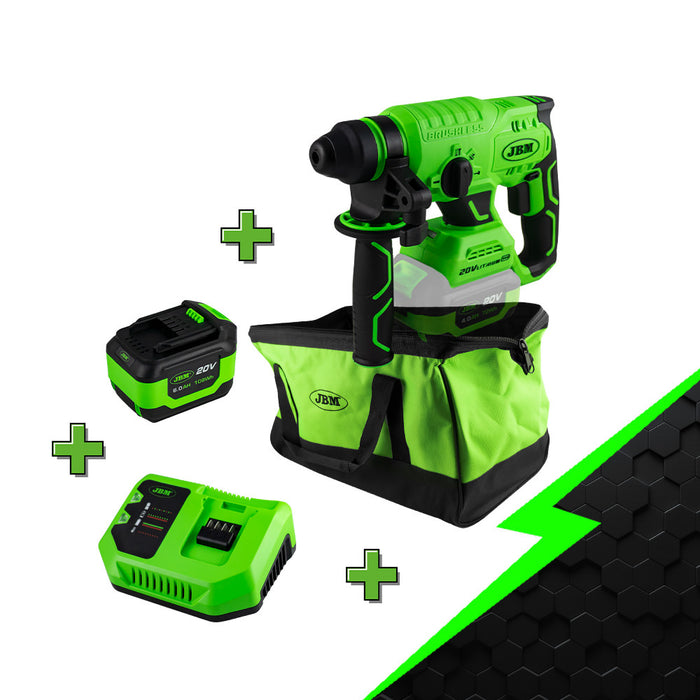 PROMO ELÉCTRICA CON MARTILLO PERCUTOR 60023 + BATERÍA 6.0AH + CARGADOR 20V + MOCHILA