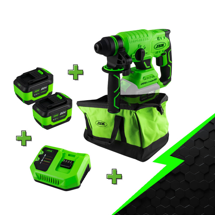 PROMO ELÉCTRICA CON MARTILLO PERCUTOR + 2 BATERÍAS 6.0AH + CARGADRO 20V + BOLSA DE HERRAMIENTAS
