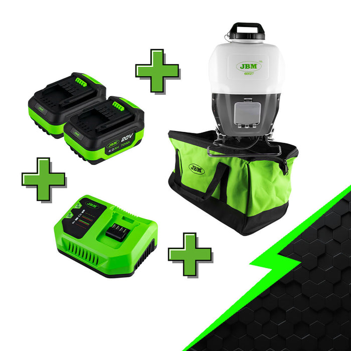 PROMO ELÉCTRICA CON PULVERIZADOR 60027 + BATERÍA 4.0 AH X2 + CARGADOR 20V + MOCHILA