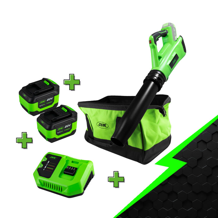 SOPLADOR A BATERÍA + 2 BATERIAS 6AH + CARGADOR 20V + BOLSA DE HERRAMIENTAS