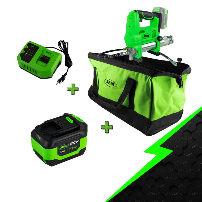 PROMO PISTOLA ENGRASADORA ELÉCTRICA + BATERIA 6AH + CARGADOR 20V + BOLSA DE TRANSPORTE