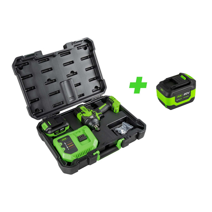 PISTOLA DE IMPACTO BRUSHLESS A BATERÍA 1/2" 1000NM CON MALETÍN + BATERIA 4AH + BATERIA 6AH + CARGADOR 20V