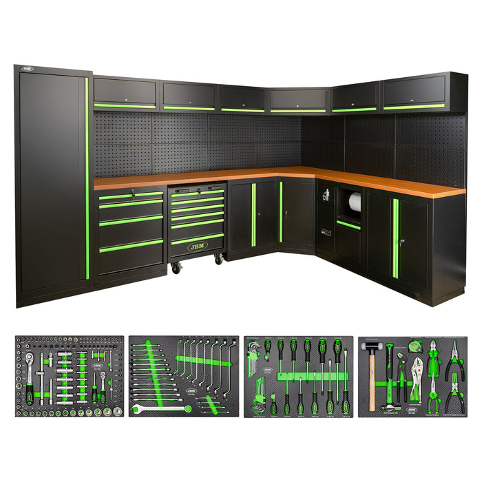 CONJUNTO MUEBLE DE TALLER ESQUINERO MODULABLE + SET DE HERRAMIENTAS