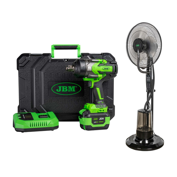 PISTOLA DE IMPACTO A BATERÍA 3/4" 1300NM MALETÍN + VENTILADOR NEBULIZADOR DE AGUA 75W