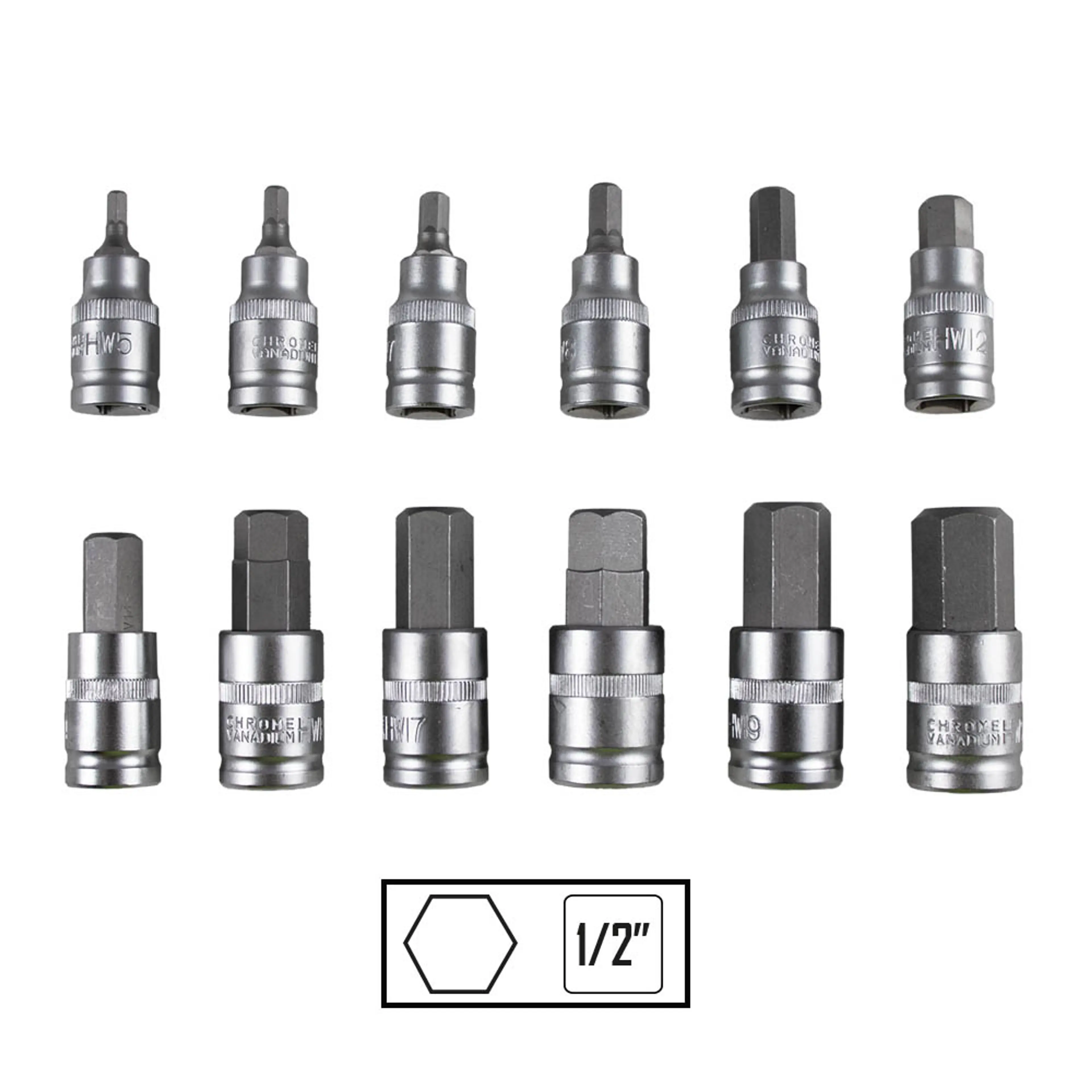 SET DE 12 PIEZAS DE 1/2" PUNTA HEXA