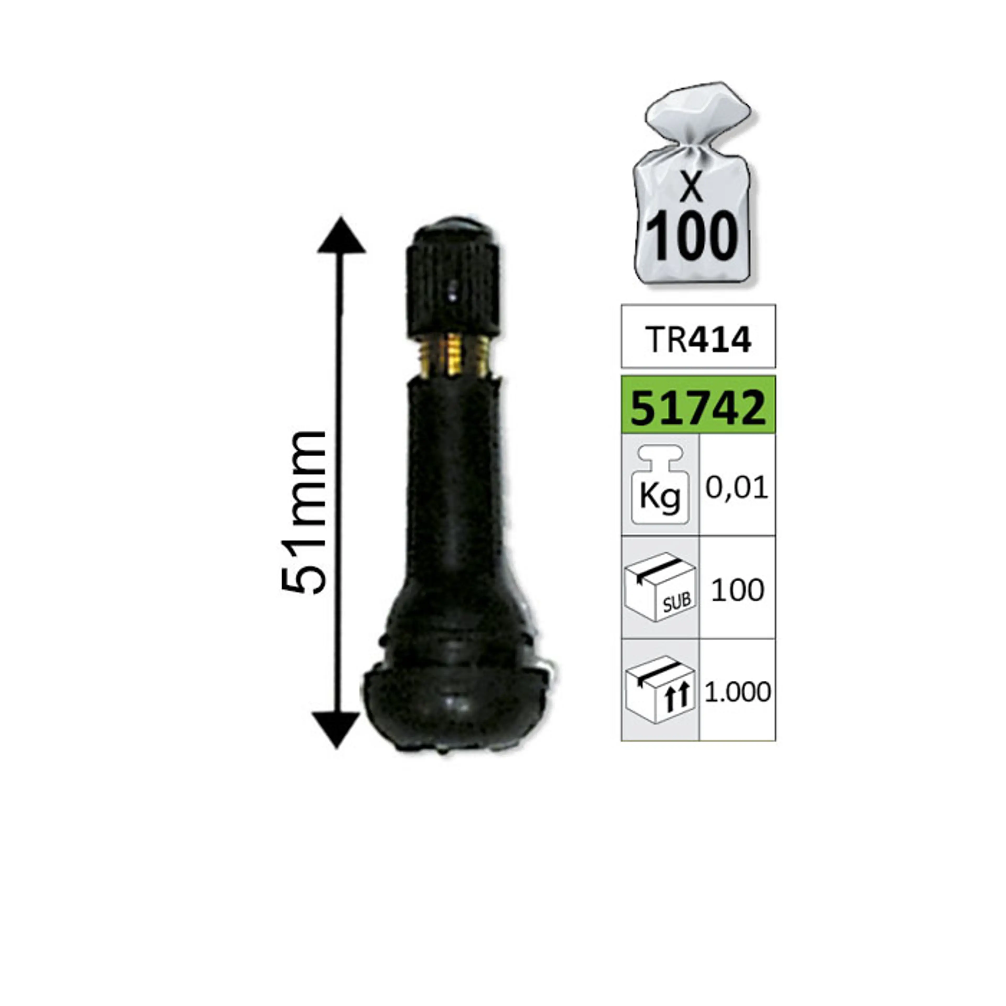 VALVULA PARA LLANTAS TR414 51MM