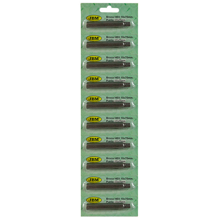 HEX SHANK BIT 10X75MM LENGTH, 6MM TIP