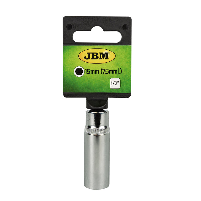 75MM LONG SOCKET, 15MM HEX. 1/2" CHROME PLATED