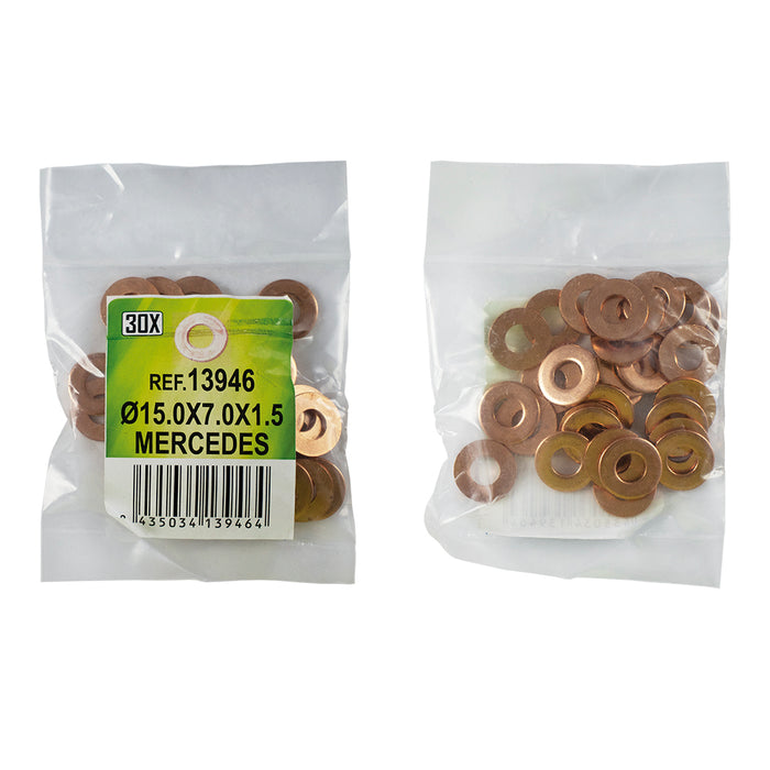 BOLSA DE 30 ARANDELAS DE COBRE PARA INYECTORES - Ø15.0x7.0x1.5 - MERCEDES (REF. 53464)