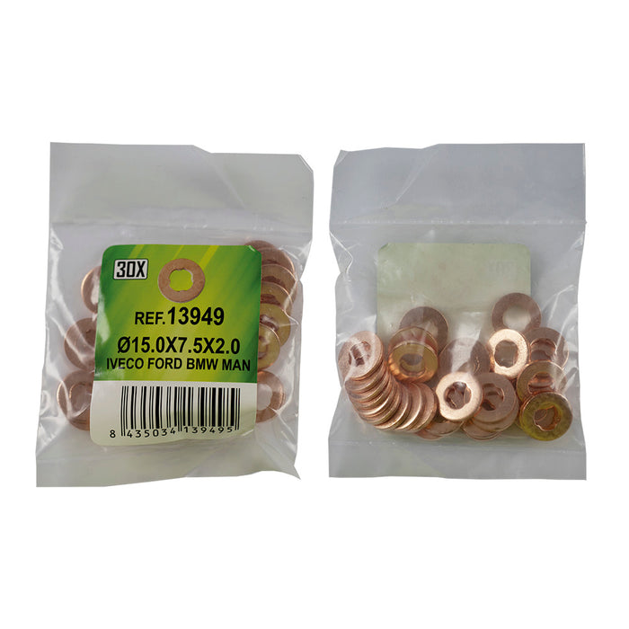 BAG OF 30 COPPER INJECTOR WASHERS (15.0 X 7.5 X 2.0MM)
