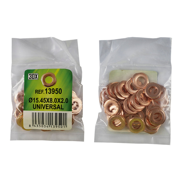 BOLSA DE 30 ARANDELAS DE COBRE PARA INYECTORES - Ø15.45x8.0x2.0 - UNIVERSAL (REF. 53464)