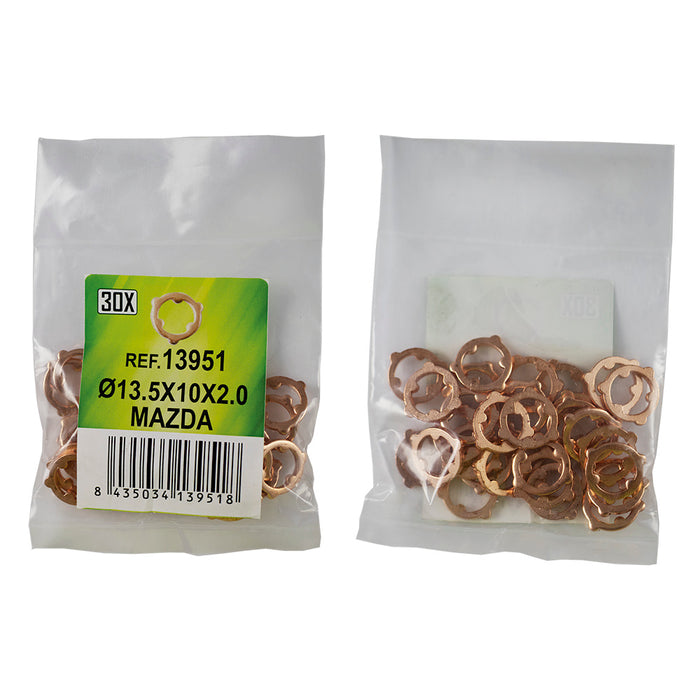 BAG OF 30 COPPER INJECTOR WASHERS - Ø13.5X10X2.0 - MAZDA (REF. 53464)