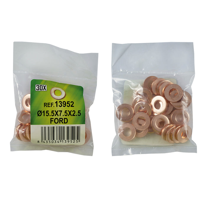 BOLSA DE 30 ARANDELAS DE COBRE PARA INYECTORES - Ø15.5x7.5x2.5  - FORD (REF. 53464)