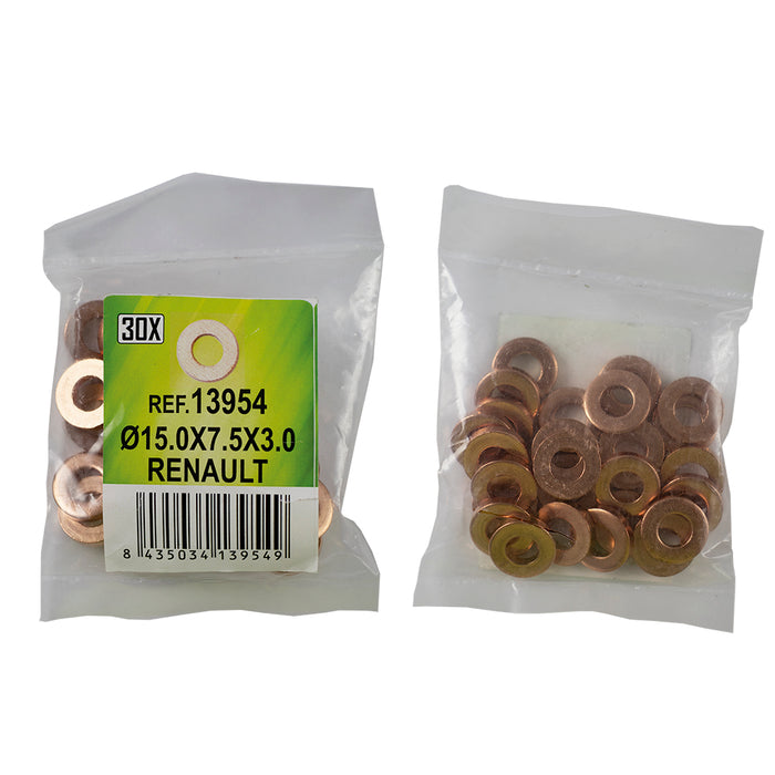 BOLSA DE 30 ARANDELAS DE COBRE PARA INYECTORES - Ø15.0x7.5x3.0 - RENAULT (REF. 53464)