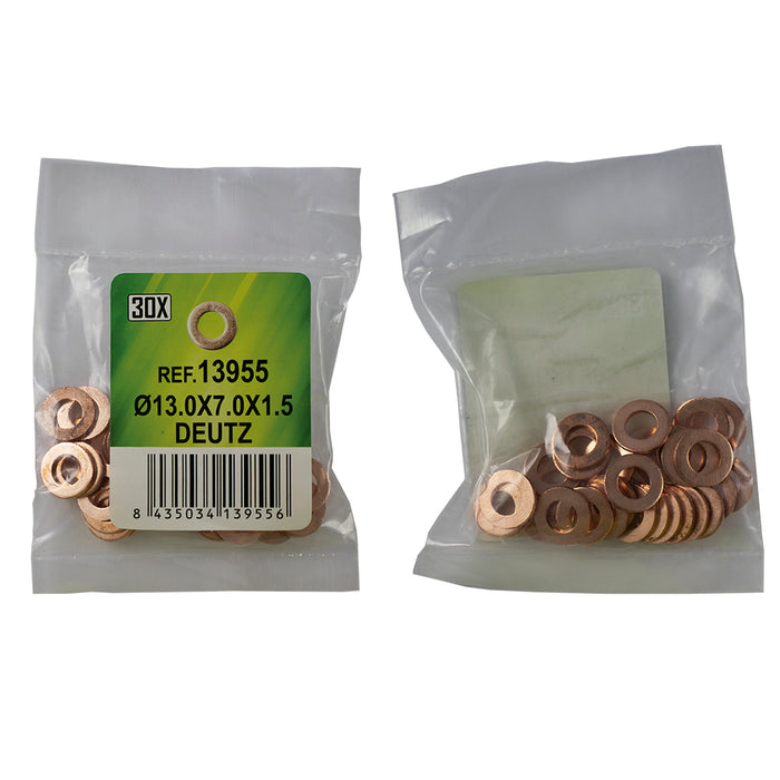 BOLSA DE 30 ARANDELAS DE COBRE PARA INYECTORES - Ø13.0x7.0x1.5 - DEUTZ (REF. 53464)