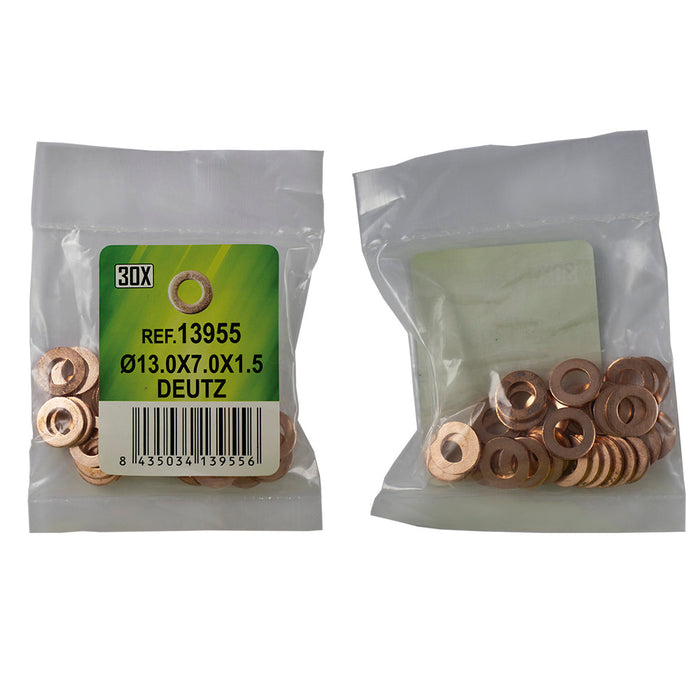 BOLSA DE 30 ARANDELAS DE COBRE PARA INYECTORES - Ø13.0X7.0X1.5 - DEUTZ (REF. 53464)