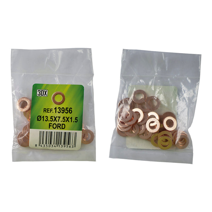 BAG OF 30 COPPER WASHERS FOR INJECTORS - Ø13.5X7.5X1.5 - FORD (REF. 53464)