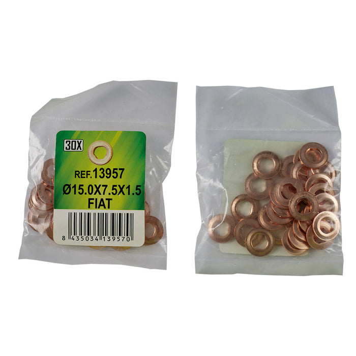 BAG OF 30 COPPER INJECTOR WASHERS - Ø15.0X7.5X1.5 - FIAT (REF. 53464)