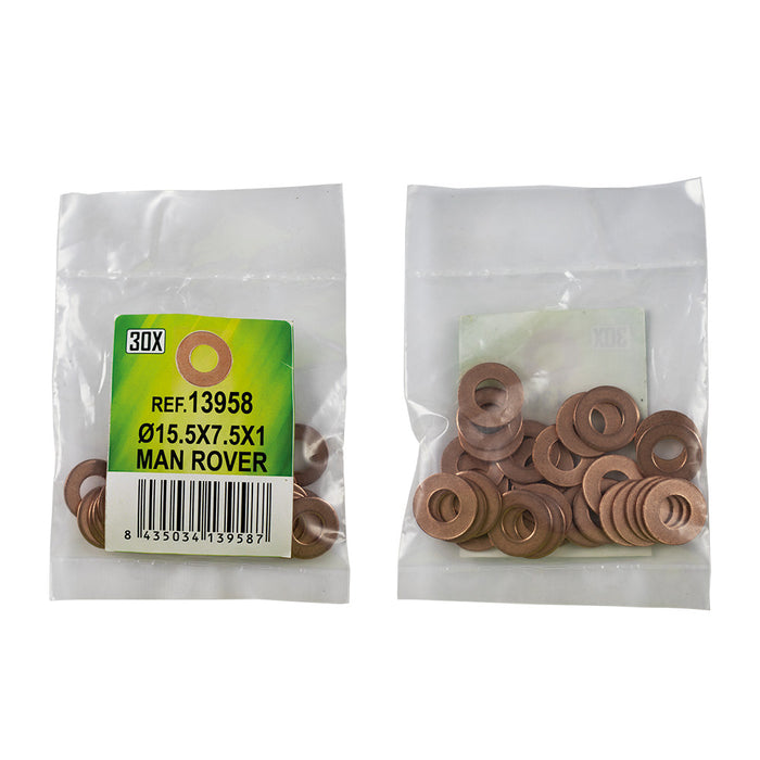 BAG OF 30 COPPER WASHERS FOR INJECTORS - Ø15.5X7.5X1 - MAN ROVER (REF. 53464)