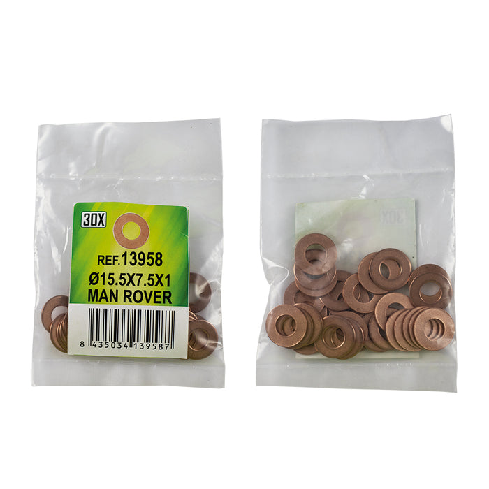 BOLSA DE 30 ARANDELAS DE COBRE PARA INYECTORES - Ø15.5x7.5x1 - MAN ROVER (REF. 53464)