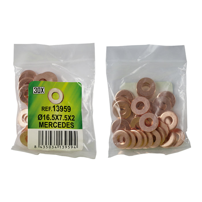 BOLSA DE 30 ARANDELAS DE COBRE PARA INYECTORES - Ø16.5x7.5x2 - MERCEDES (REF. 53464)