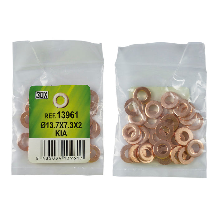 BAG OF 30 COPPER WASHERS FOR INJECTORS - Ø13.7X7.3X2 - KIA (REF. 53464)