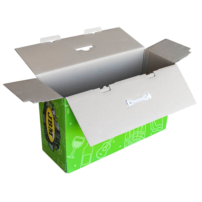 CAJA DE CARTÓN VERDE PROMO JBM 80X28X49CM