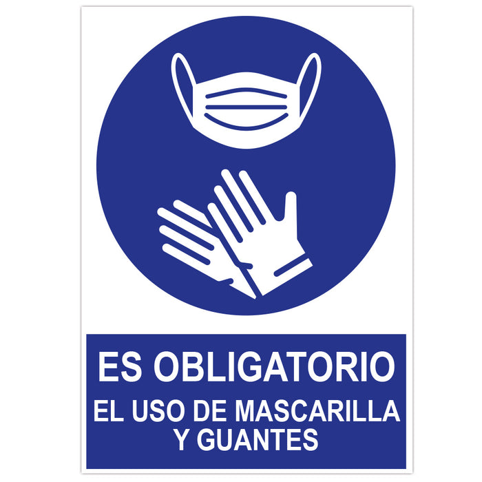POSTER CARTULINA A3 CON "ES OBLIGATORIO EL USO DE MASCARILLA Y GUANTES"