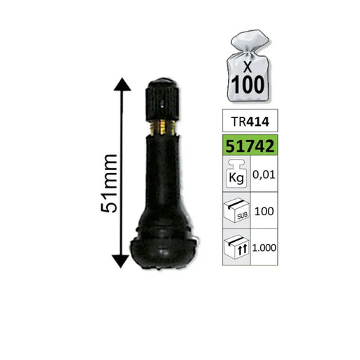 LOTE 100 UNIDADES VALVULA-PARA-LLANTAS-TR414-51MM