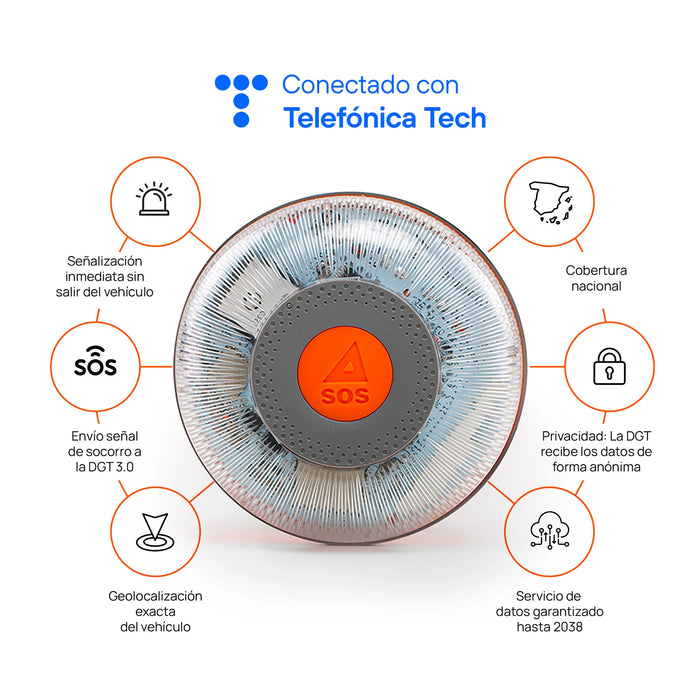 Baliza FlashLED SOS V16  Conectada a la DGT con Telefonica + App SOS Alert