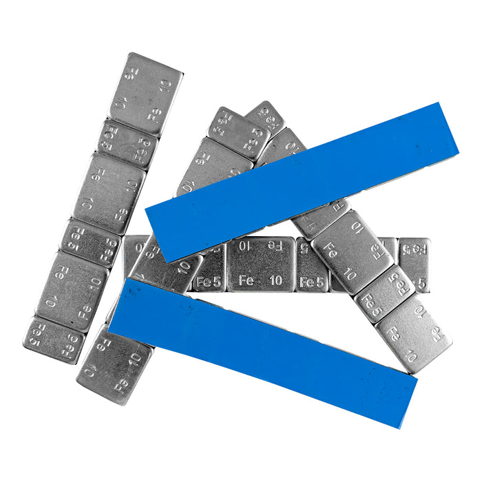 PACK 100 UNIDADES CONTRAPESAS AUTOADHESIVAS DE HIERRO EN PASTILLA - 45GR. (3X5G + 3X10G)