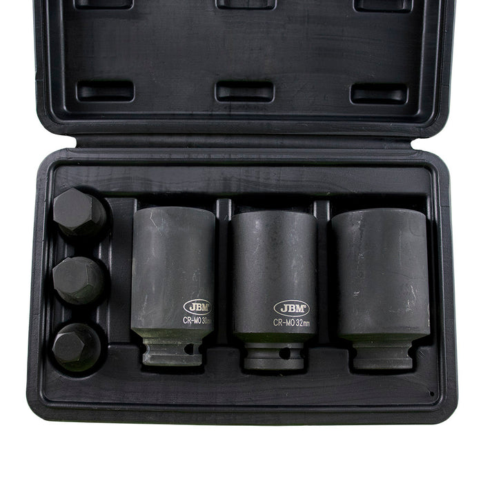 SET OF 3 SOCKETS AND 3 HEX IMPACT BITS 1/2"