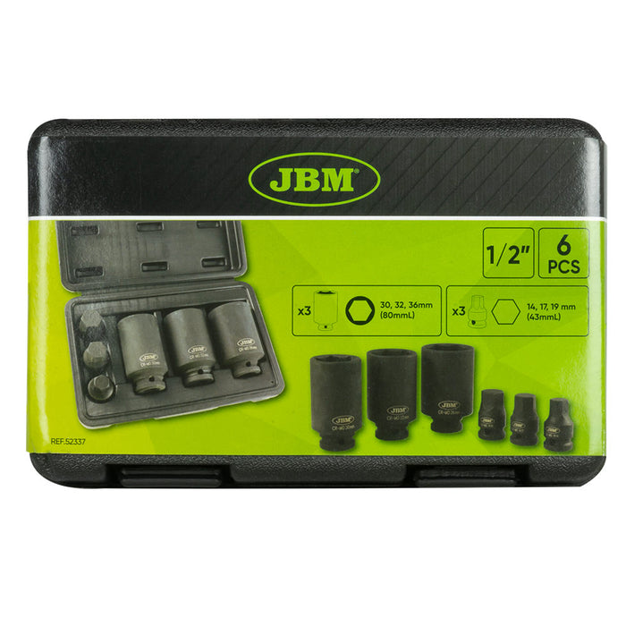 SET OF 3 SOCKETS AND 3 HEX IMPACT BITS 1/2"