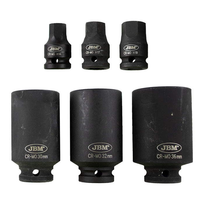 SET OF 3 SOCKETS AND 3 HEX IMPACT BITS 1/2"