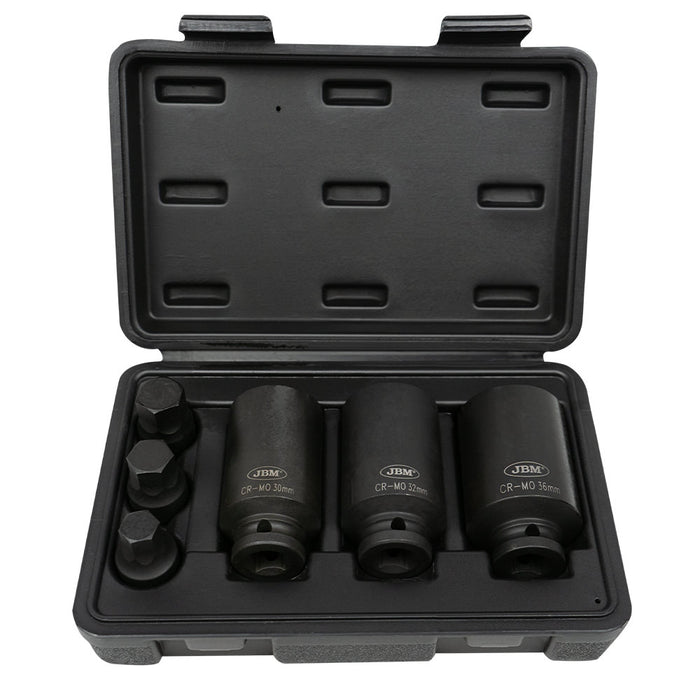 SET OF 3 SOCKETS AND 3 HEX IMPACT BITS 1/2"