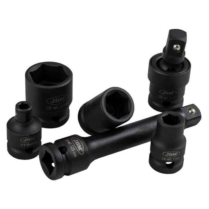 SET DE 13 VASOS DE IMPACTO HEXAGONALES DE 1/2" + ADAPTADOR