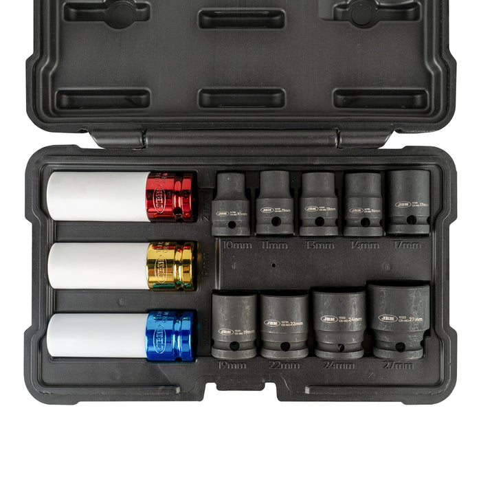 PISTOLA DE IMPACTO BRUSHLESS A BATERÍA 1/2" 1000NM CON MALETÍN + SET DE 12 VASOS