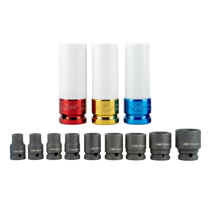 SET DE 12 VASOS DE IMPACTO DE 1/2" ESPECIAL EXTRACCIÓN RUEDAS