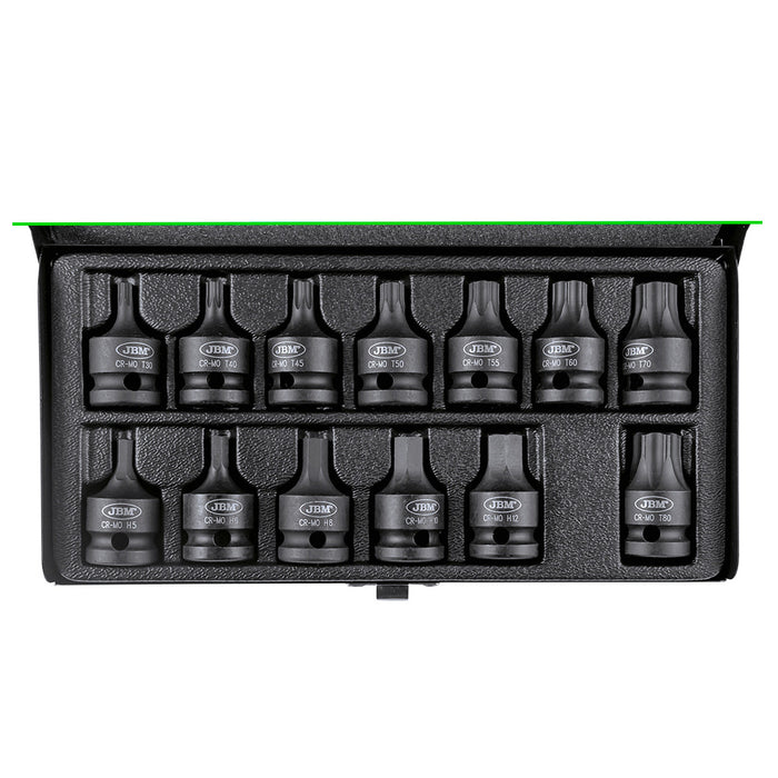 SET DE 13 PUNTAS DE IMPACTO HEXAGONALES Y TORX DE 1/2"