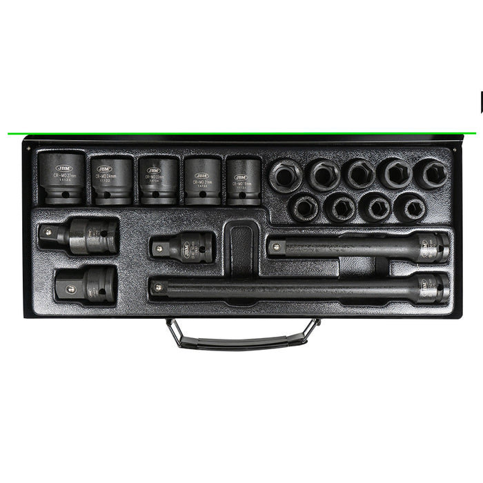 SET DE 19 PIEZAS DE IMPACTO DE 1/2" CON 14 VASOS HEXAGONALES + ADAPTADORES