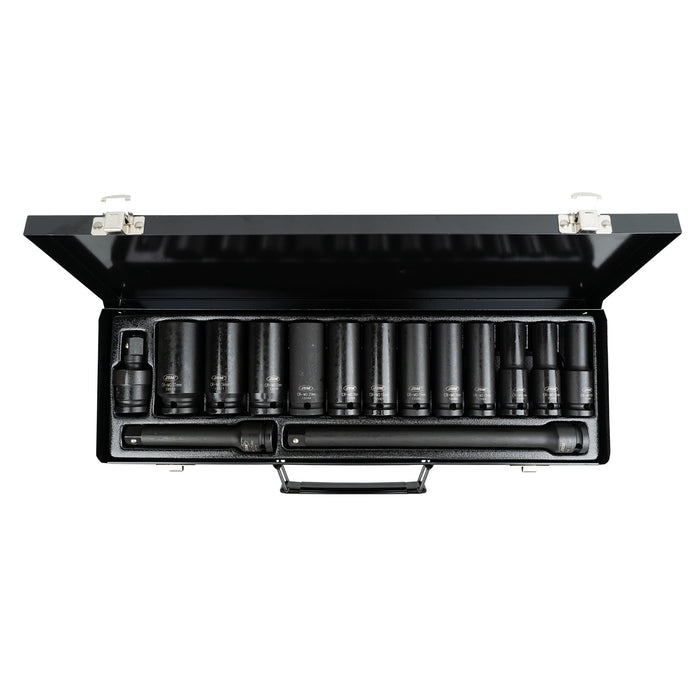 SET DE 15 PIEZAS DE IMPACTO CON 12 VASOS LARGOS DE 1/2" HEXAGONALES + ADAPTADORES