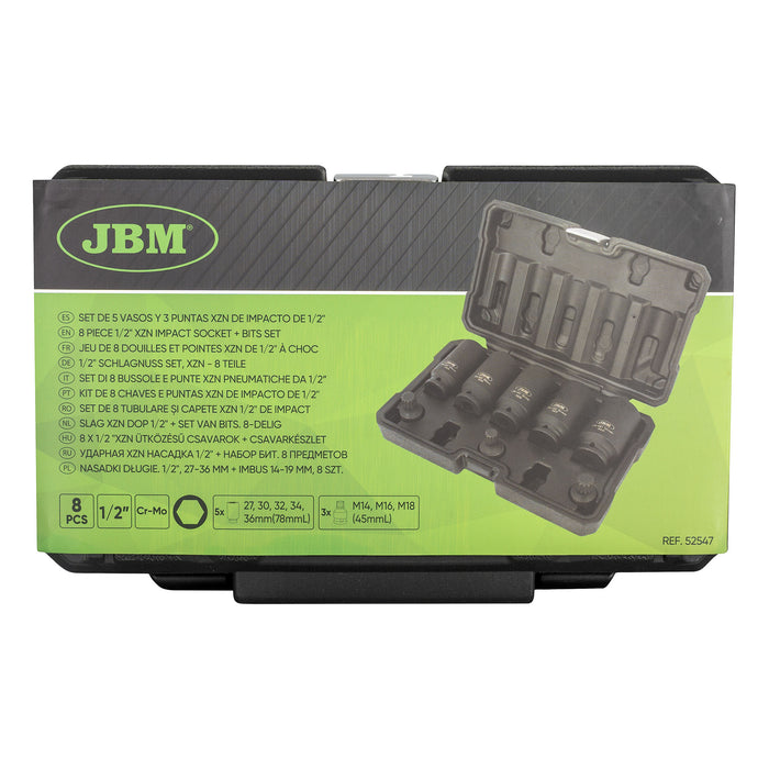 SET DE 5 VASOS Y 3 PUNTAS DE IMPACTO XZN DE 1/2"